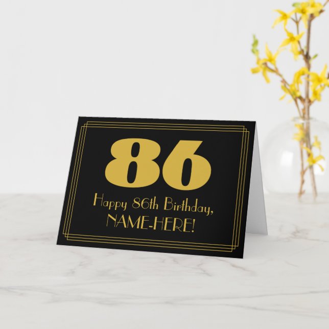Carte 86e anniversaire : Art Déco Inspiré Look "86" & No (Fleur jaune)