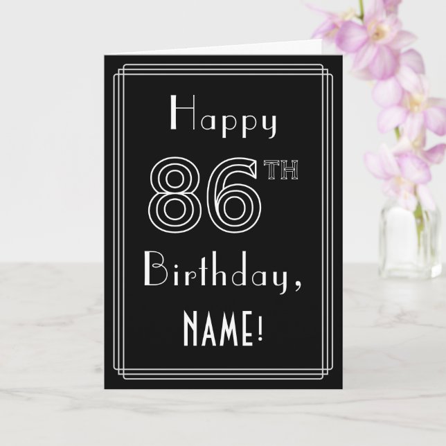 Carte 86e anniversaire : Art Déco Style # 86 & Nom perso (Orchidée)