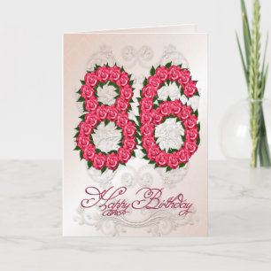 Carte 86e anniversaire avec roses et feuilles