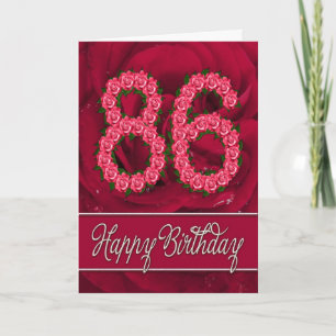 Carte 86e anniversaire avec roses et feuilles