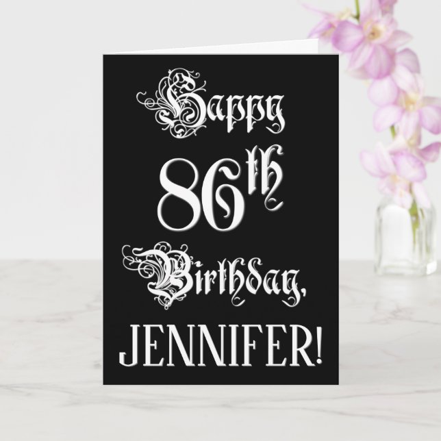 Carte 86e anniversaire : fantaisie, élégant script + Nom (Orchidée)