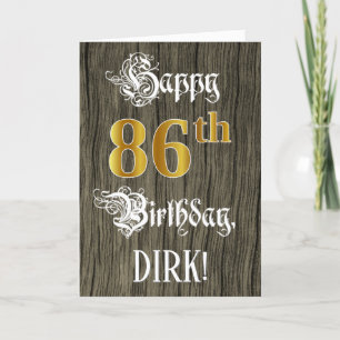 Carte 86e anniversaire : Faux Gold Look + Faux Wood Moti