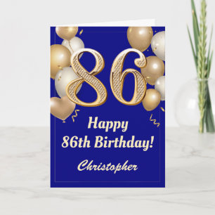 Carte 86e anniversaire Marine Bleu et Ballons d'or Confe