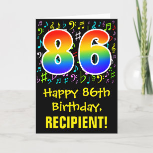 Carte 86e anniversaire : Symboles de musique colorée + A