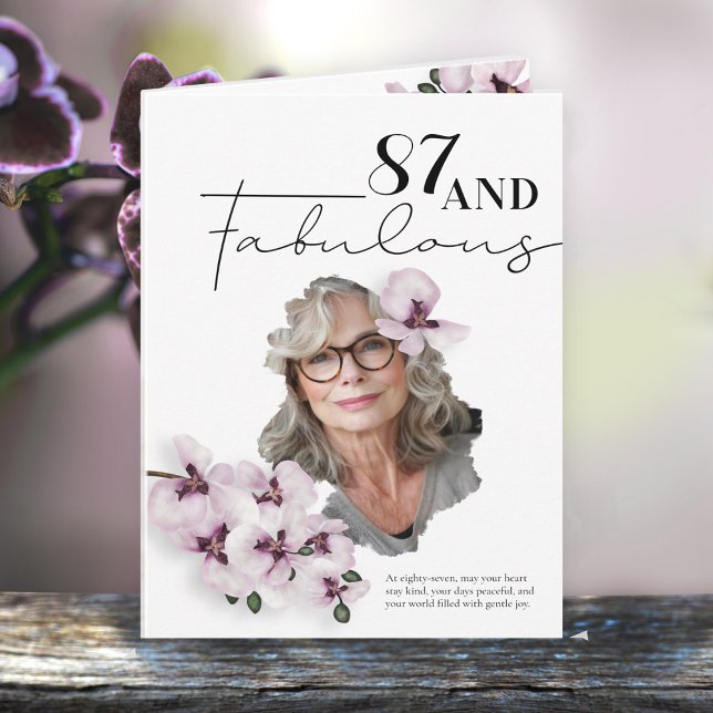 Carte 87 & Fabulous Orchid Photo Birthday Greeting Card (Créateur téléchargé)