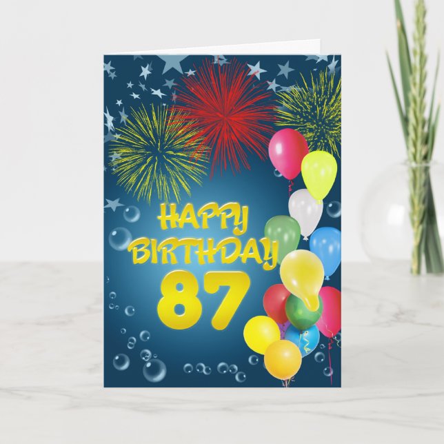 Carte 87e anniversaire avec feux d'artifice et bal (Devant)