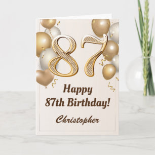 Carte 87e anniversaire Ballons d'or et Confetti Annivers