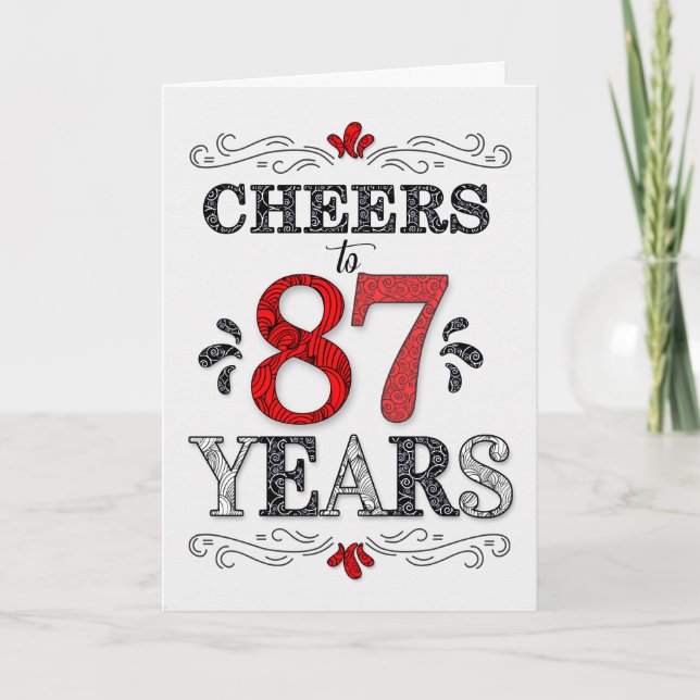 Carte 87e anniversaire Cheers en Motif noir blanc rouge (Devant)