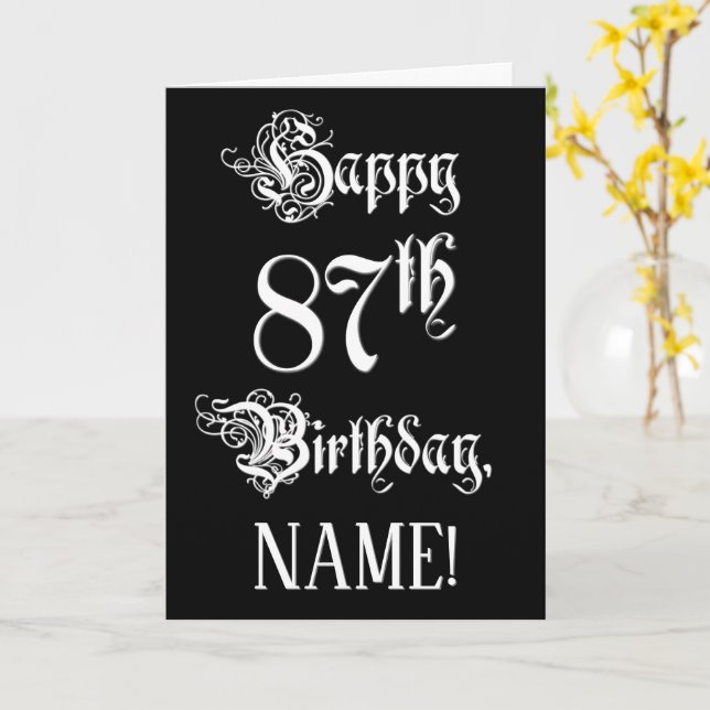 Carte 87e anniversaire : fantaisie, élégant script + Nom (Fleur jaune)