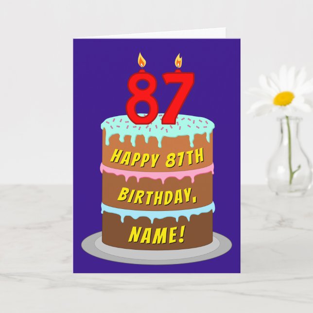 Carte 87e anniversaire : Gâteau et bougies amusants + No (Petite plante)