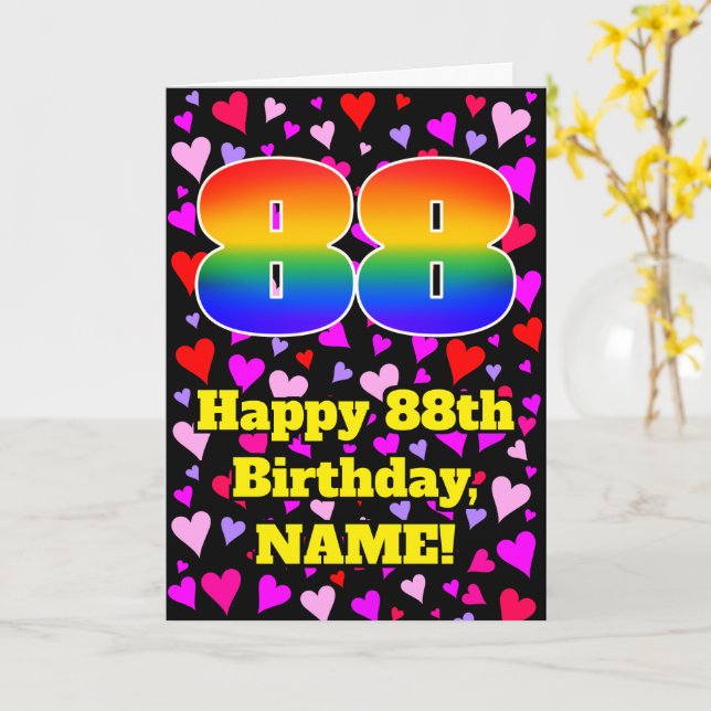 Carte 88e anniversaire : Amour Hearts Motif, Arc-en-ciel (Fleur jaune)