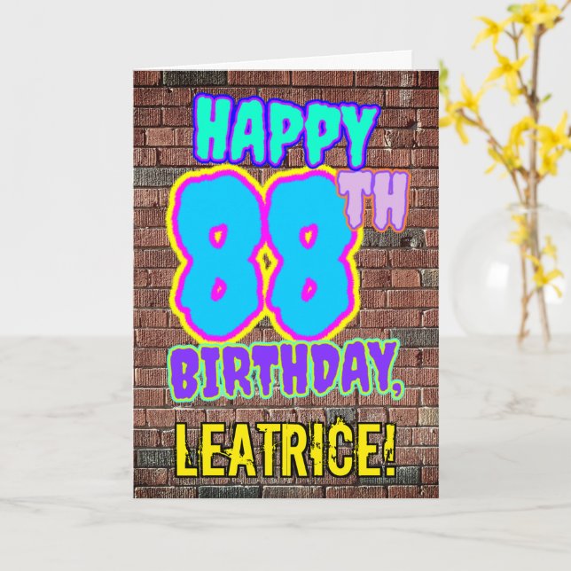 Carte 88e anniversaire - Amusant, Graffiti urbain inspir (Fleur jaune)