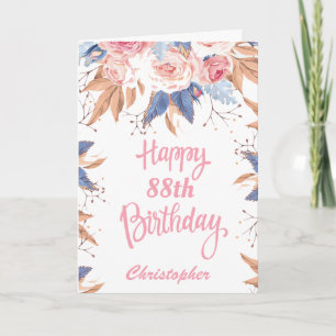 Carte 88e anniversaire Aquarelle Botanique Rose Floral
