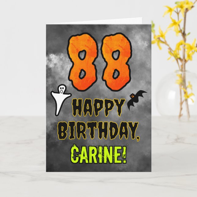 Carte 88e anniversaire : Eerie Halloween Thème + Nom per (Fleur jaune)