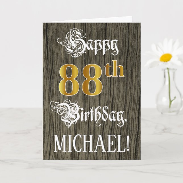 Carte 88e anniversaire : Faux Gold Look + Faux Wood Moti (Petite plante)