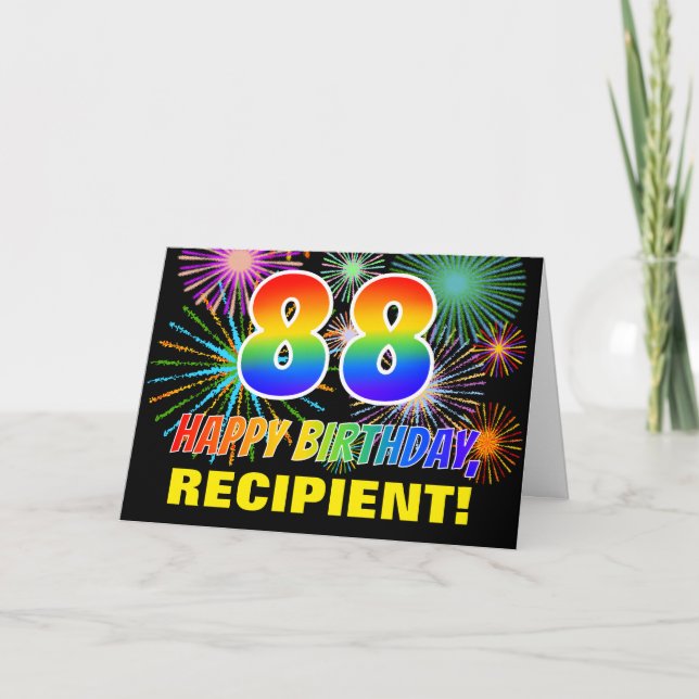 Carte 88e anniversaire : Gras, Amusants, Feu d'artifice, (Devant)