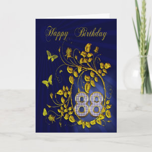Carte 88e anniversaire papillons dorés