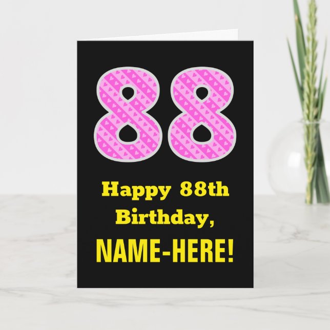 Carte 88e anniversaire : Pink Stripes and Hearts "88" +  (Devant)
