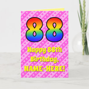Carte 88e anniversaire : Pink Stripes & Hearts, Arc en c