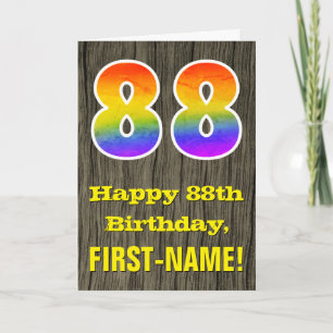 Carte 88e anniversaire : Rustic Faux Wood Look, Arc-en-c