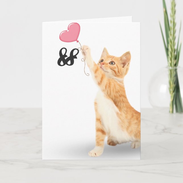 Carte 88e anniversaire tabby chat avec ballon cardiaque (Devant)