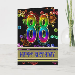 Carte 88ème anniversaire avec bulles arc-en-ciel et feux