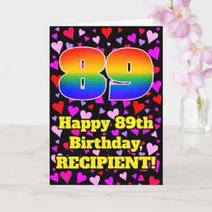 Carte 89e anniversaire : Amour Hearts Motif, Arc en ciel