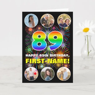 Carte 89e anniversaire : Arc-en-ciel amusant #, Nom pers