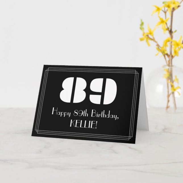 Carte 89e anniversaire : Art Déco Inspiré Look "89" & No (Fleur jaune)