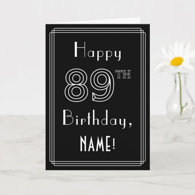 Carte 89e anniversaire : Art Déco Style # 89 & Nom perso (Petite plante)