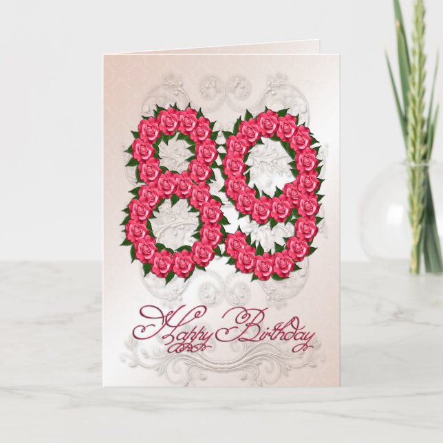 Carte 89e anniversaire avec rose et feuille (Devant)