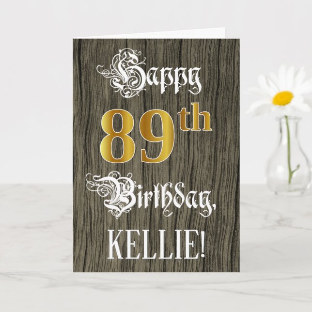 Carte 89e anniversaire : Faux Gold Look + Faux Wood Moti (Petite plante)