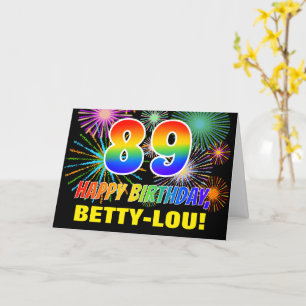 Carte 89e anniversaire : Gras, Amusants, Feu d'artifice,