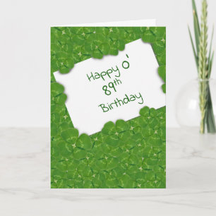 Carte 89e anniversaire irlandais et trèfles