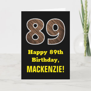 Carte 89e anniversaire : Nom, Motif Faux Wood Grain "89"