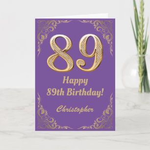 Carte 89e anniversaire Parties scintillant violet et or