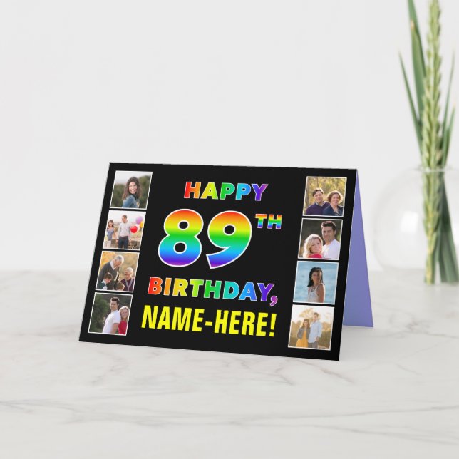 Carte 89e anniversaire : Rainbow Text, Custom Photos & N (Devant)