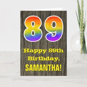 Carte 89e anniversaire : Rustic Faux Wood Look, Arc-en-c