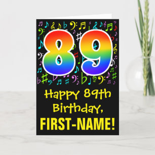 Carte 89e anniversaire : Symboles de musique colorée + A
