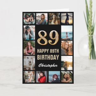 Carte 89e Joyeux Anniversaire Black and Gold Photo Colla