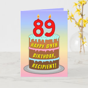 Carte 89th Birthday — Fun Cake & Candles, w/ Custom Name
