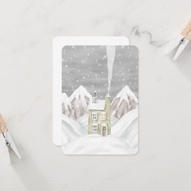 Carte (8,9 x 12,7 cm) - Scène hivernale (Devant/Arrière en situation)