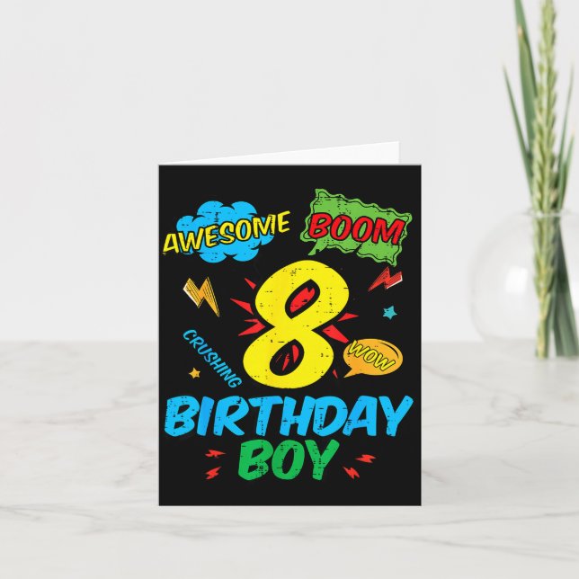 Carte 8 Birthday Boy Comic Cool 8th Bday Superhero Party (Devant)