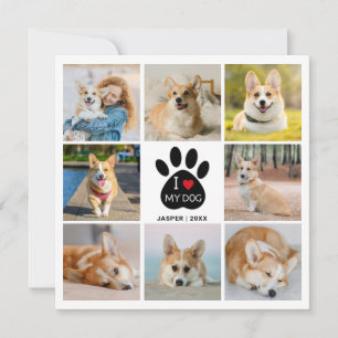 Carte 8 Collage Photo Cœur J'aime Mon Chien Empreinte de