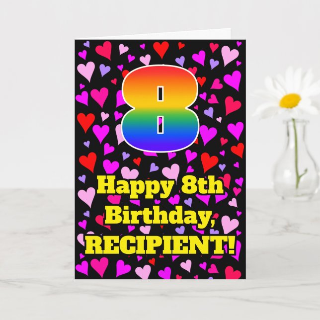 Carte 8e anniversaire : Amour Hearts Motif, Arc-en-ciel  (Petite plante)