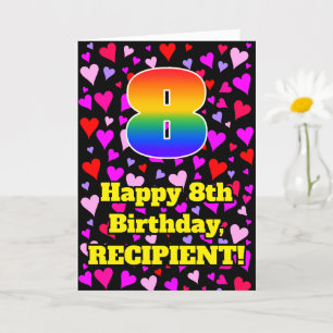 Carte 8e anniversaire : Amour Hearts Motif, Arc-en-ciel 