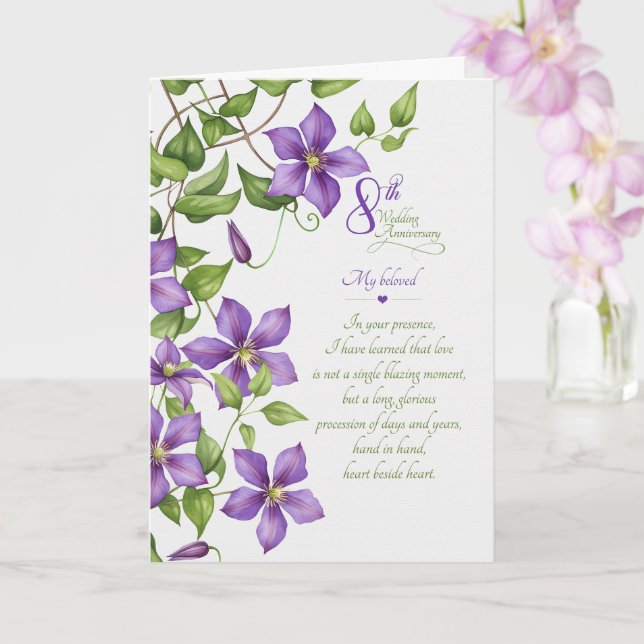 Carte 8e Anniversaire de Mariage Clematis Vigne Sentimen (Orchidée)
