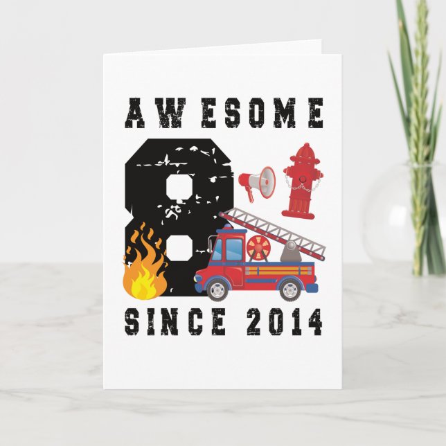 Carte 8e anniversaire Gift Firefighter Boy Né en 2014 (Devant)
