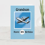 Carte 8e anniversaire, Grandson, Airplane on Blue<br><div class="desc">Airplanes are a great theme for boys of this age age This plane is flying high as you wish your grandson a happy 8th birthday. Blue background with white polka dots add a feeling of celebration and fun for an eighth birthday.</div>