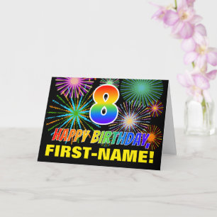 Carte 8e anniversaire : Gras, Amusement, Feu d'artifice,
